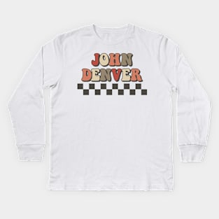 John Denver Checkered Retro Groovy Style Kids Long Sleeve T-Shirt